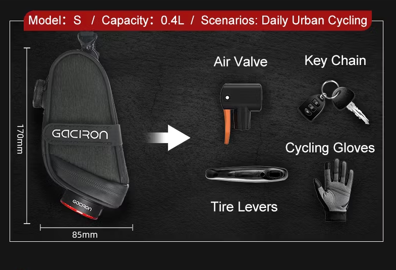 Gaciron BIRD NEST 300G Aero Saddle Bag with Magnetic Smart Taillight (S only)