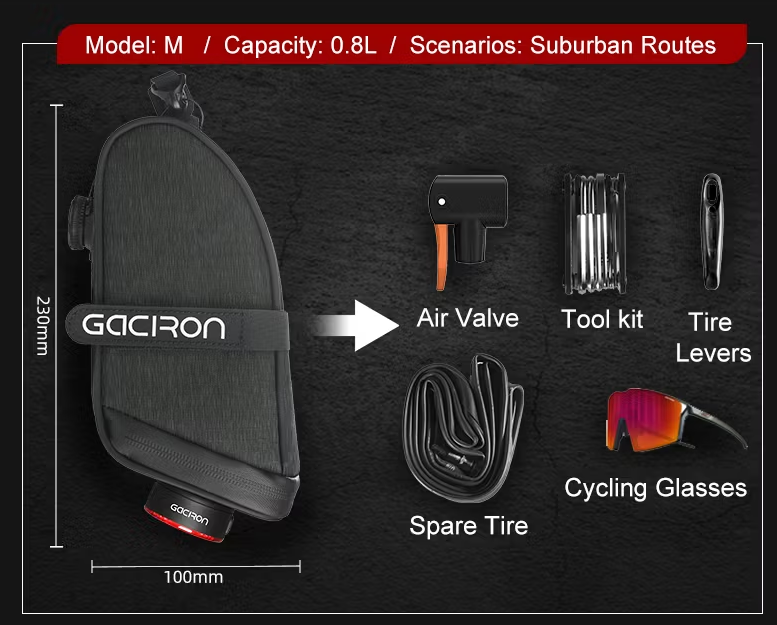 Gaciron BIRD NEST 300G Aero Saddle Bag with Magnetic Smart Taillight (S only)