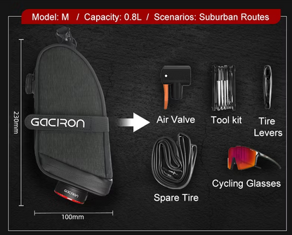 Gaciron BIRD NEST 300G Aero Saddle Bag with Magnetic Smart Taillight (S only)